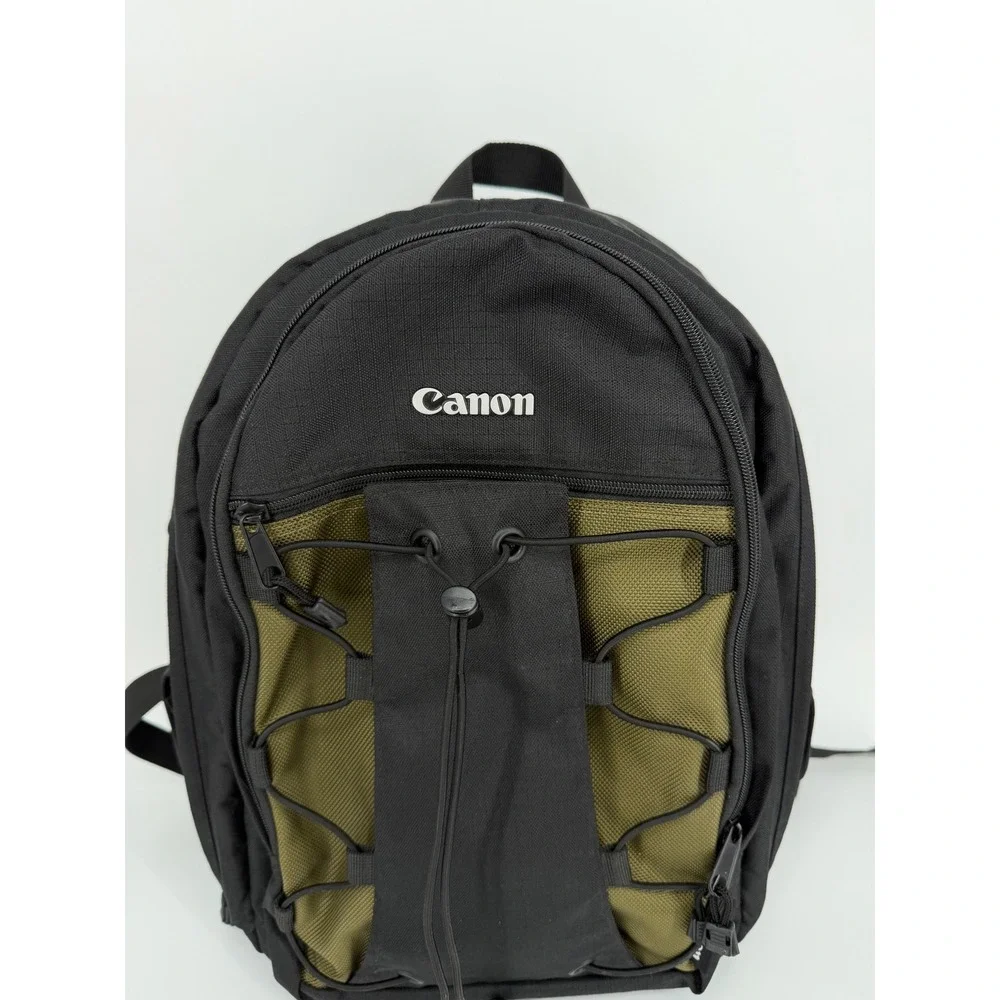 Canon DSLR Camera Backpack Black Olive Green Padded Gear Bag with Bungee Front